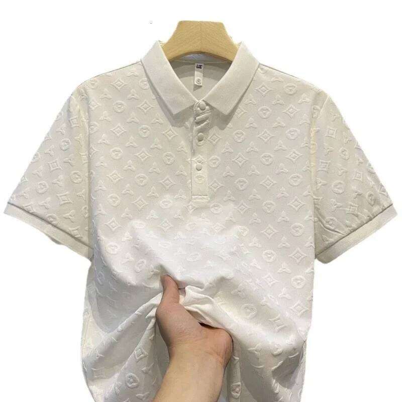 Summer New Men's Lop-up Hollow Short-sleeved Polo Tee Shirt Ice Silk Breathable Business Fashion T-Shirt Male Brand Clothes 26H0312