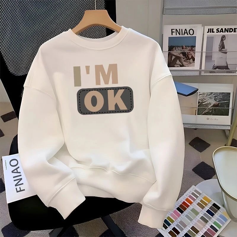 Letter Print Trendy Swetshirt For Men Style Autumn Winter Fleece Pullover Hong Designer Hoodie Kong Style Loose Bse Shirt