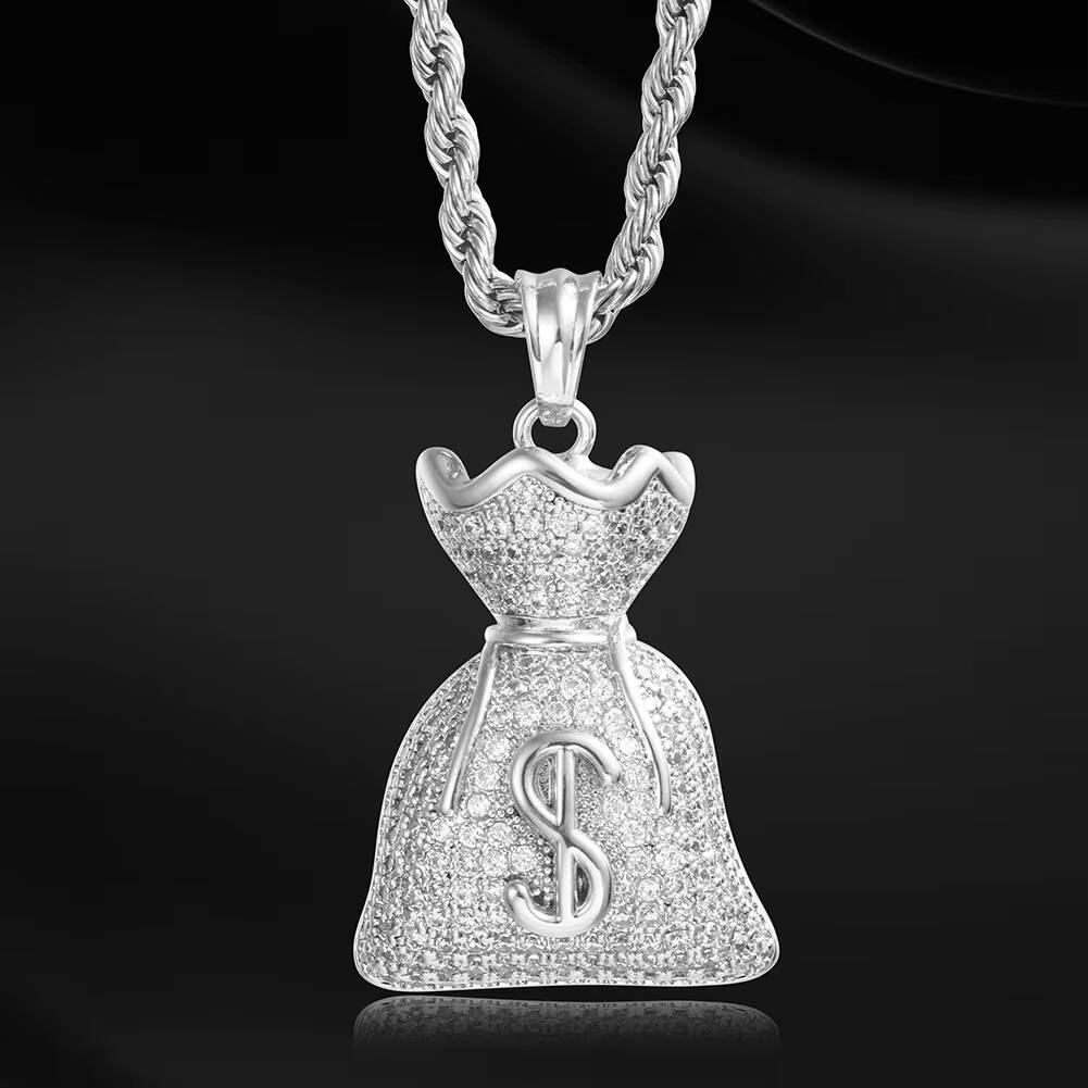 Factory Wholesale 18K Gold Christian Hip Hop Dollar Sign Pendant with MoissaniteVVS Fashionable Money Bag Charm Pendant