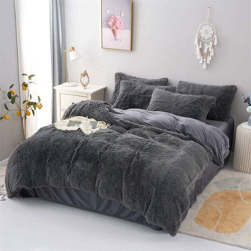3 Piece Deluxe Winter Thickened Plush Duvet Cover Pillowcase Dormitory Bedding for Single and Double Beds H260312