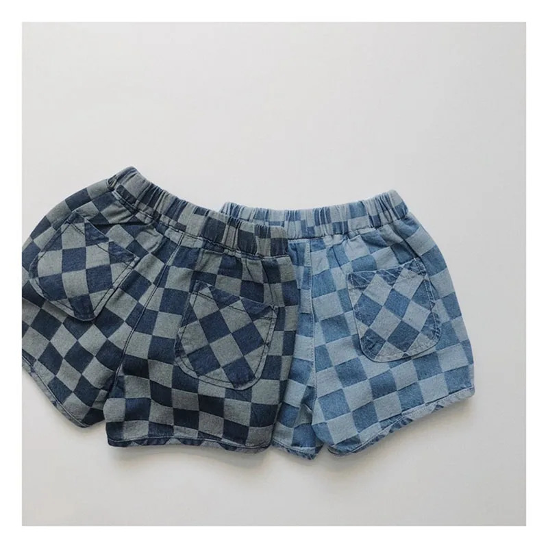 MILANCEL Summer Kids Checkered Denim Shorts 16 Y Comfortable Childrens Wear Girls Casual Pants 260311