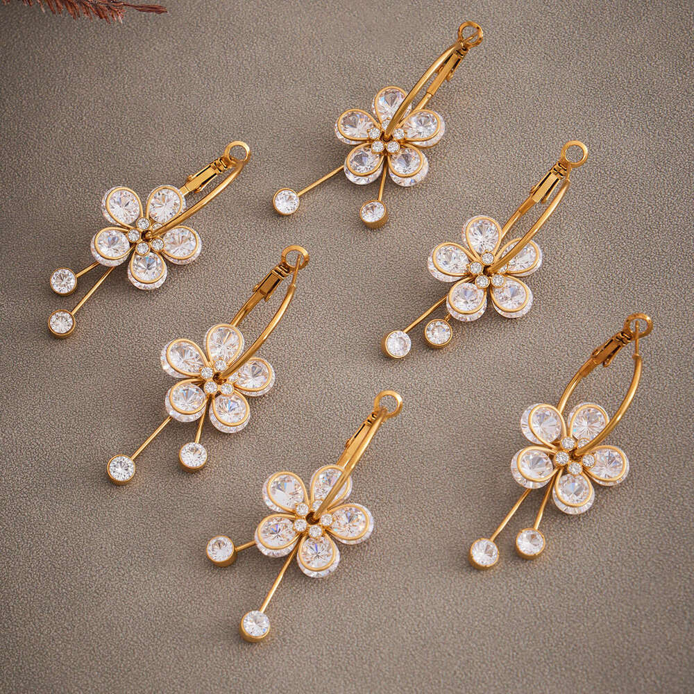 New style elegant floral zirconia studded water drop earrings for women, light luxury tassel hoop earrings, ear accessories