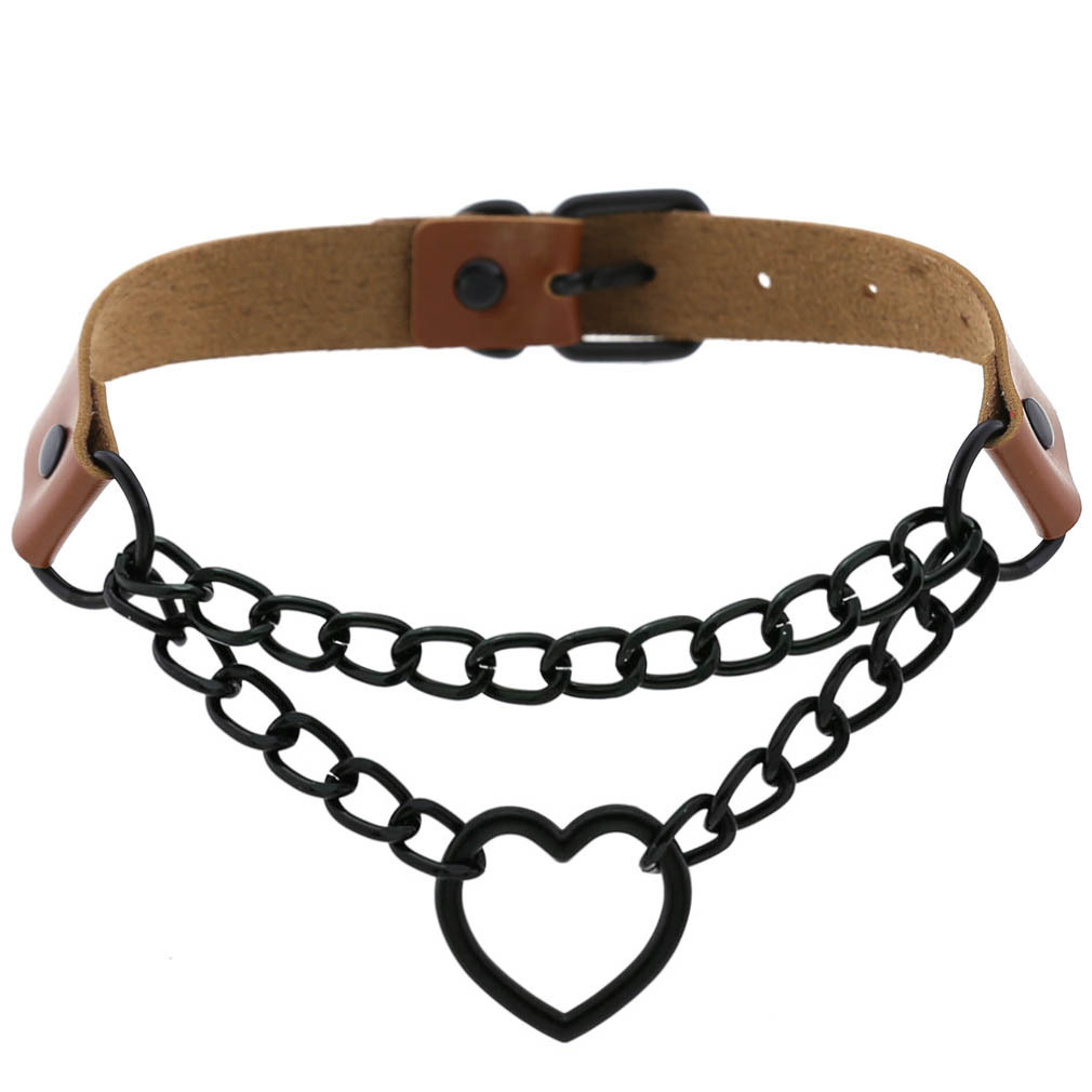 Stage Wear Harajuku PU Leather Heart Choker Black Chain Fashion Collarbone Necklace