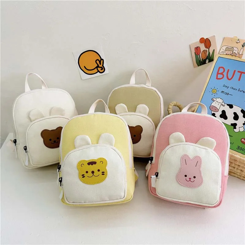 Korean Canvas Kids Backpack Kawaii Childrens Handbags for Girl Kindergarten Boy Schoolbag Cartoon Bear Bunny Toddler Bag 260311