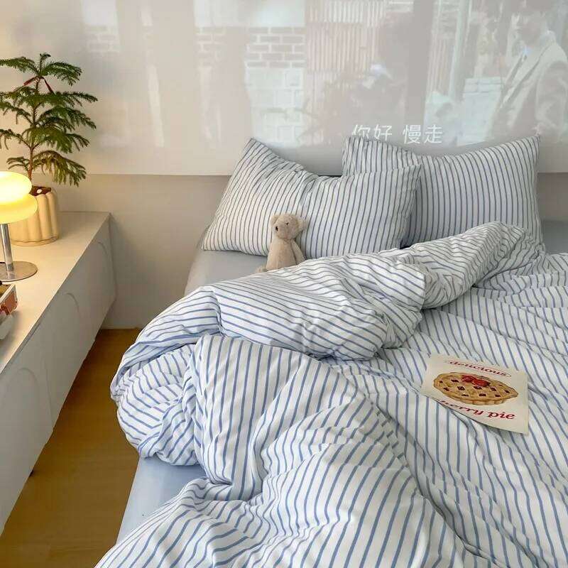 Blue Strip Duvet Twin Full Queen 4Pcs Vertical Striped Microfiber Soft and Lightweight Comforter Cover Sheet Pillowcases H260312