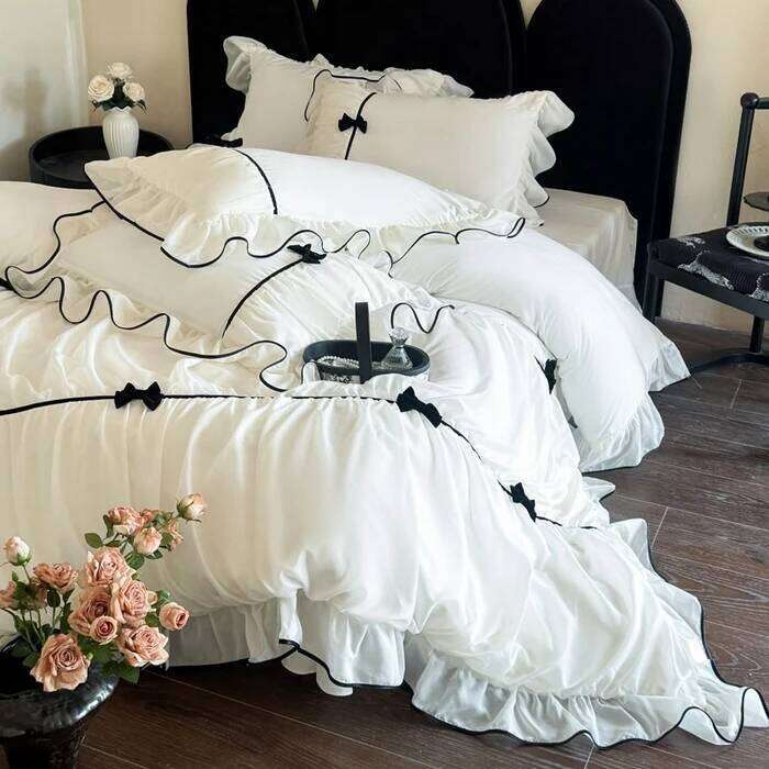 Ins Princess Style Bedding Sets Ruffle Lace Bow Quilt Romantic Bedclothes Decor Woman Girls Bedroom Duvet Cover 4pcs 2025 H260312