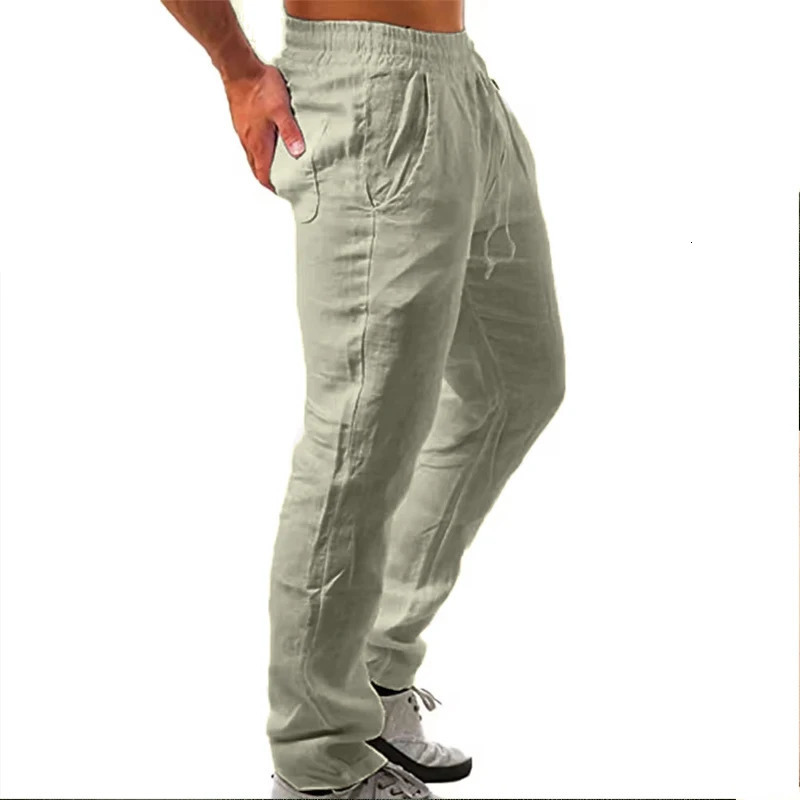 Korean Summer Mens Cotton Pants Breathable Solid Color Comfortable Pants Fitness Yoga Jogging Sweatpants Streetwear 260311
