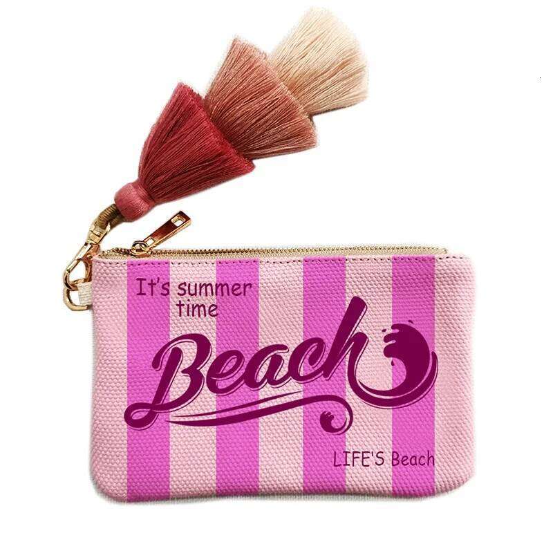 Fashion Canvas Vertical Stripe Design Letter Wallets For Women Personality Printing Cotton Clutch Purse Ladies Party Beach Bag