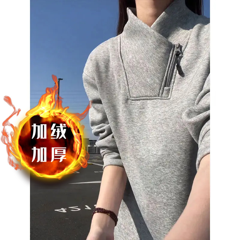 Couple's Diagonal Zipper Sweatshirt For Men Autumn And Winter Fleece-lined Stylish Long-sleeve T-shirt Heavy Designer Hoodie And Thick Warm Inner