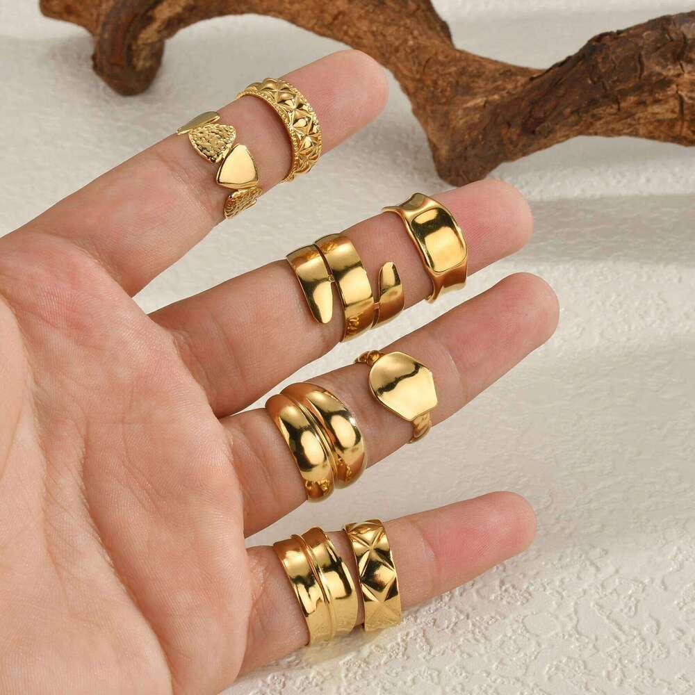 Freeteeme New Fashion Various 14K Gold Plated for Women Stainless Steel Geometry Open Ring Accessories Jewelry Wedding Gift H260312