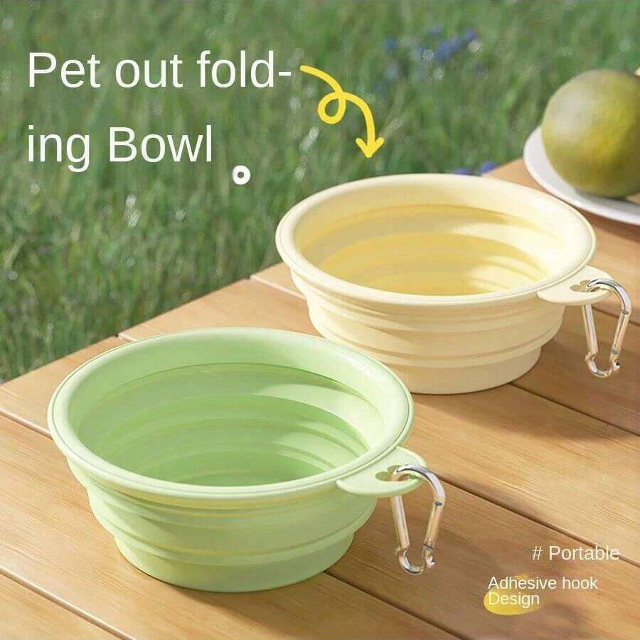 350ml Macaron Color Series Portable Folding for Pets, Dog Drinking Cat Food Bowl, Travel Bowl with Carabiner 26Y0312