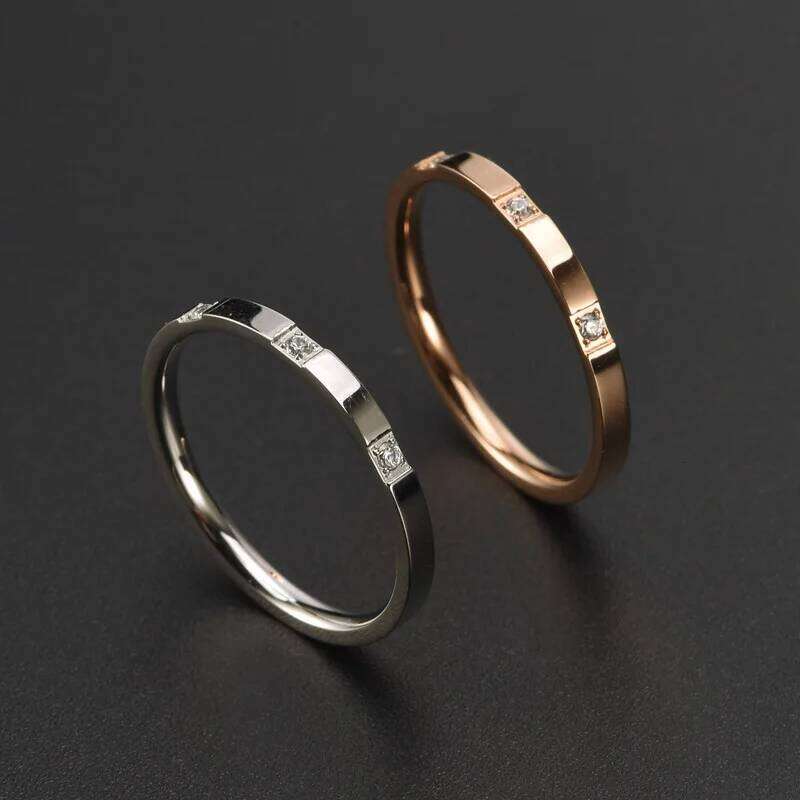 JHSL 2mm Thin Small Mini Stainless Steel Women Rings 3 Crystal Rose Gold Color Fashion Jewelry US Size 4 5 6 7 8 9 10 H260312