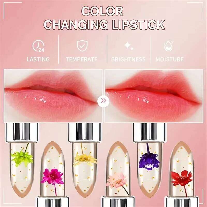 Mouth Jelly Lipstick Temperature Change Flower Lasting Nutrition Moisturizing Color Changing Lip Gloss W260311