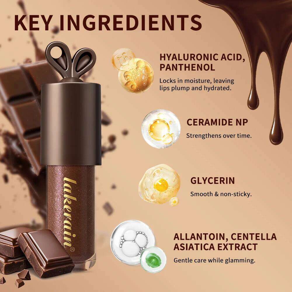 Lakerain Chocolate Rabbit Lip Gloss Mirror Effect Moisturizing Smooth Non-Sticky Long Lasting Hydration Lippy Bunny Lipstick W260311