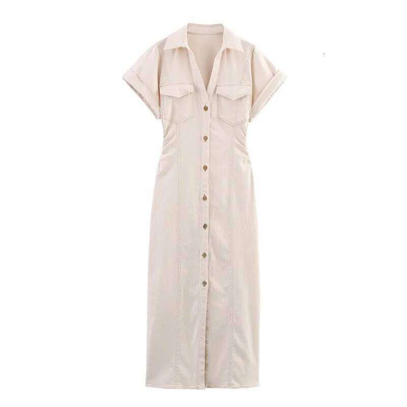 New Long Dresses 2025 Woman Fashion Summer V-neck Single Breasted Slim Fit Denim Skirts Women's Clothing Tops C260311
