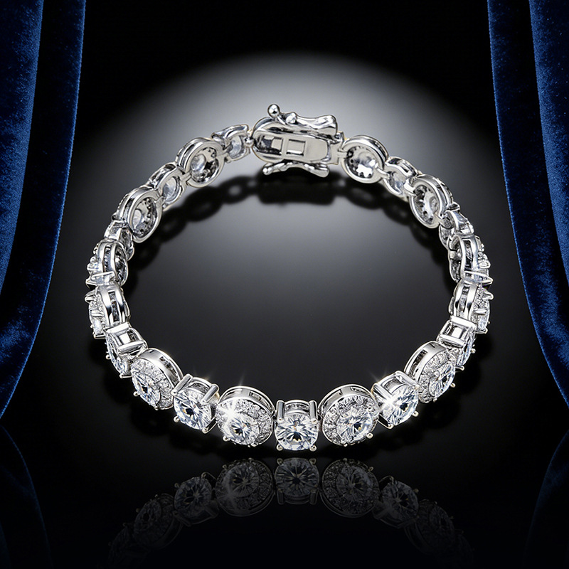 Elegant 18K Gold Plated CZ Diamond Halo Link Bracelet Shiny Round Crystal Bracelet Trendy Statement Jewelry for Women & Girls Choucong Lover Gift