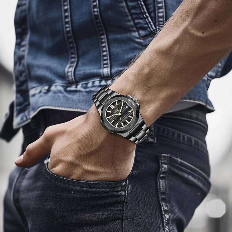 LONGLUX automatic business luxury mechanical wristwatches wholesale steel date waterproof mens watch men gift