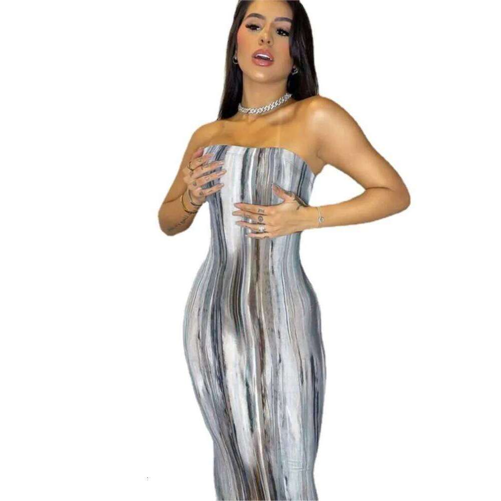 Spring And Summer Dresses For Women Chest Wrap Printed Off Shoulder Bandage Slim Sexy Long Dress 2023 New Fashion party MsChuh C260312