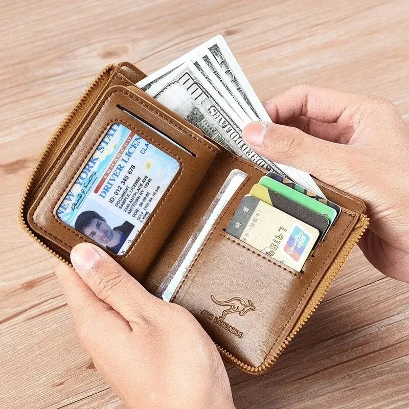 Mens Wallet Leather Business Card Holder Zipper Purse Wallets for Men RFID Protection Purses Carteira Masculina 260304