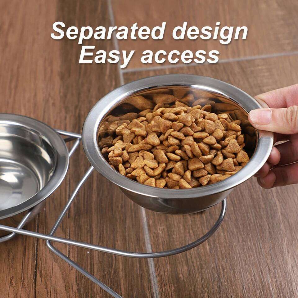 1pc S/M/L Stainless Steel Floor-standing Double Bowl Fall-proof & Durable Line Iron Frame Feeder Dog Bowls for Pet Dogs Cat 26Y0312