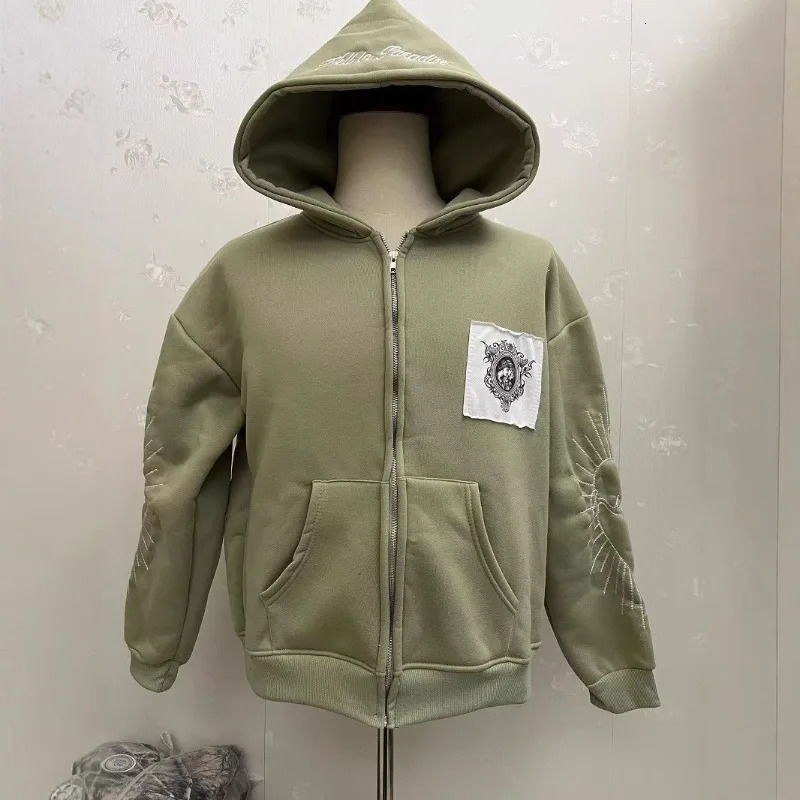Y2K Vintage Casual Sweatshirt 2026 Fashion Cropped Tie-Dye Hoodie Men Light Green Letter Embroidery Heart Graphic Streetwear 260311