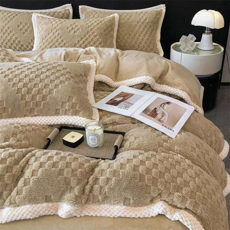 2024 high gram weight new jacquard tafu fleece quilt cover blanket big bag, wide edge four-piece set H260312