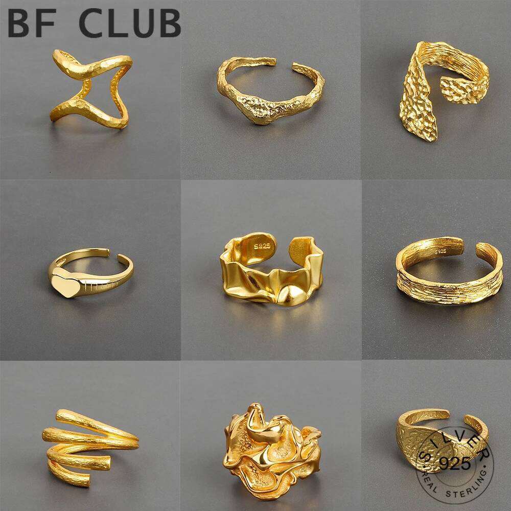 925 Sterling Silver Bump Matte Gold Color Rings Retro Double Layers Distressed Opening Handmade Ring Fashion Fine Jewelry H260312
