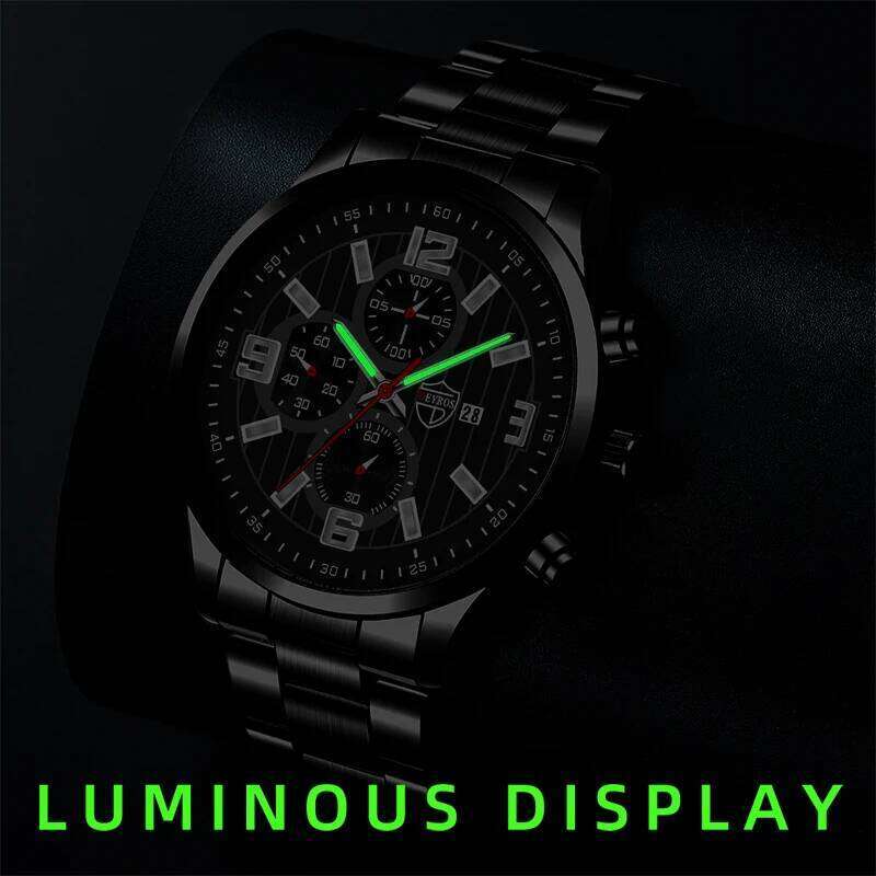 Men's Fashion Sports Watches for Men Business Stainless Steel Quartz Wristwatch Calendar Man Casual Leather Luminous Clock Watch