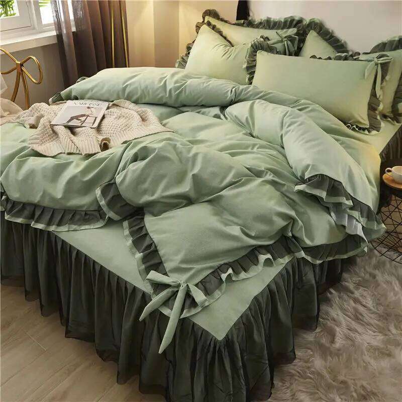 Lace Four Solid Color Girl Skirt Princess Style Bed Duvet Cover Three Piece Set 3pcs 4pcs H260312