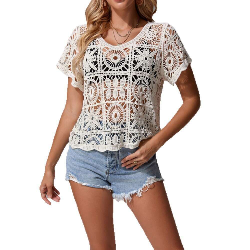Solid Color Sexy Hollow Out Cover-Up Dress Bikini Swimsuit Beach Wear for Women