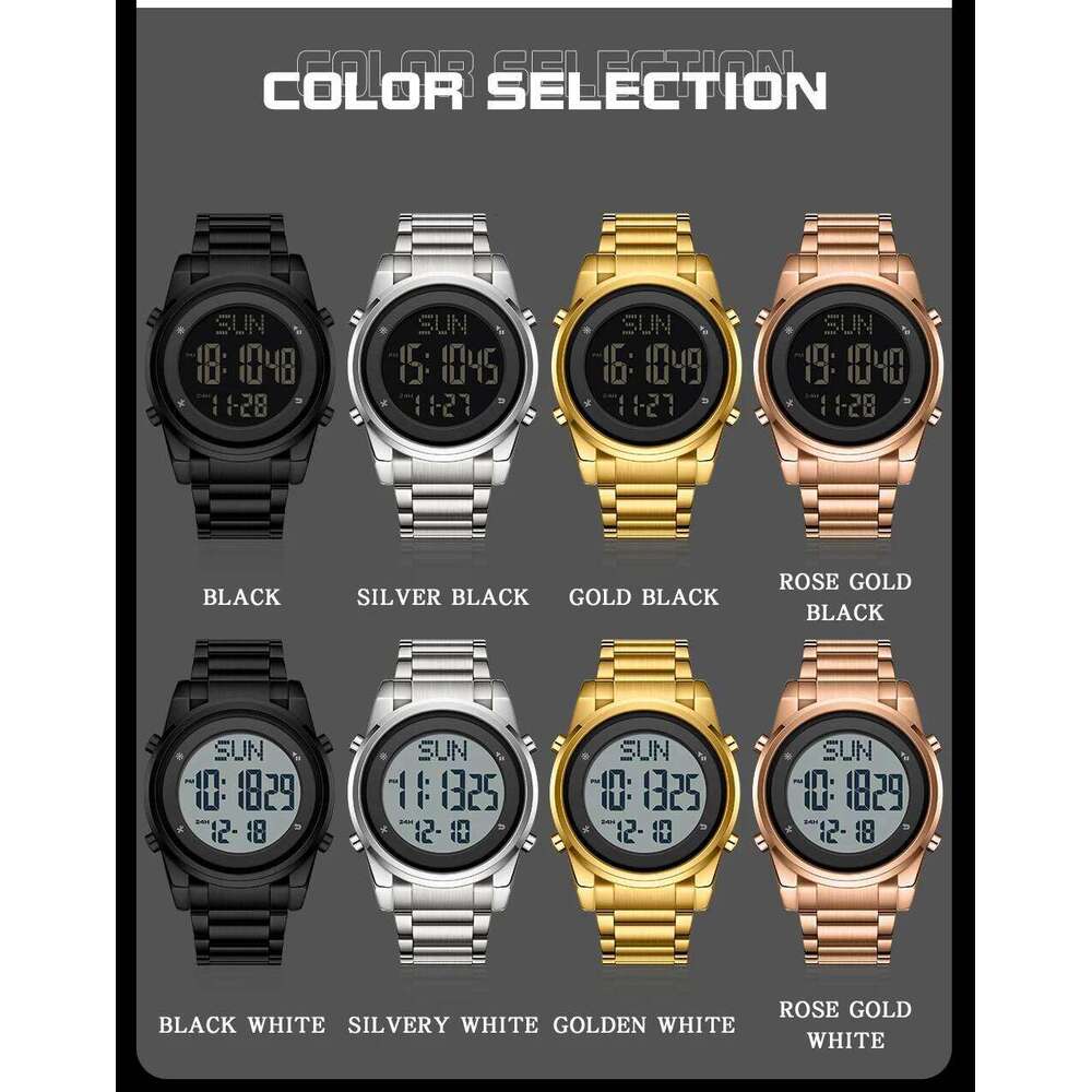 SANDA 6160 Luxury Sports Multi functional Waterproof Display Stainless Steel Strap Men's Electronic Watch