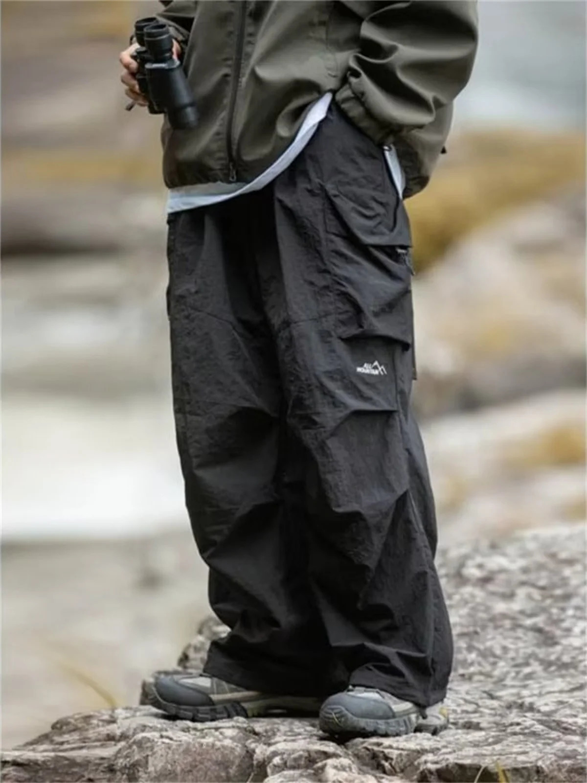 Mens Spring and Autumn Waterproof Hip Hop Mountaineering Pants Casual Harajuku Work Pants Black Cargo Outwear Pants 260311