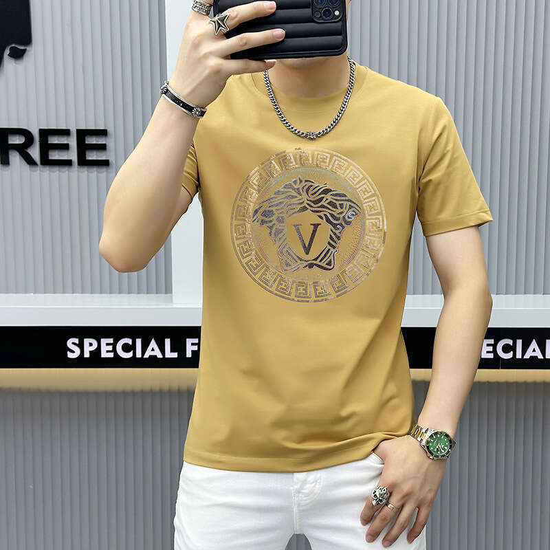 Fashion Simple Trendy Brand Slim Fit Round Neck Short Sleeve T-Shirt For Men 2025 Summer New Style Tee Shirt