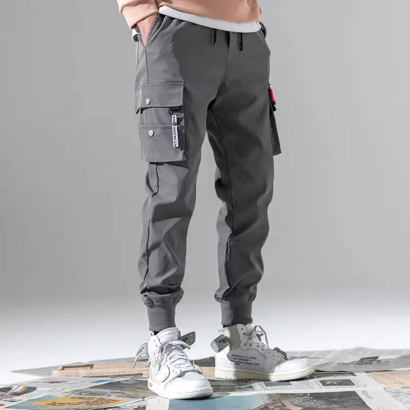 2026 New Trendy Solid Color Multi Flap Pocket Men's Cargo Loose Casual Outdoor Pants, Hombre Work Pants oversized