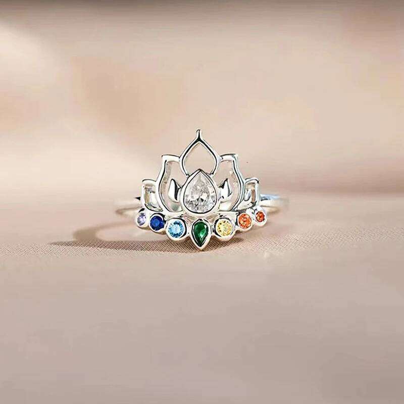 Huitan Lotus with Colorful CZ New Trendy Accessories for Women Daily Wear Party Aesthetic Flower Rings Statement Jewelry H260312