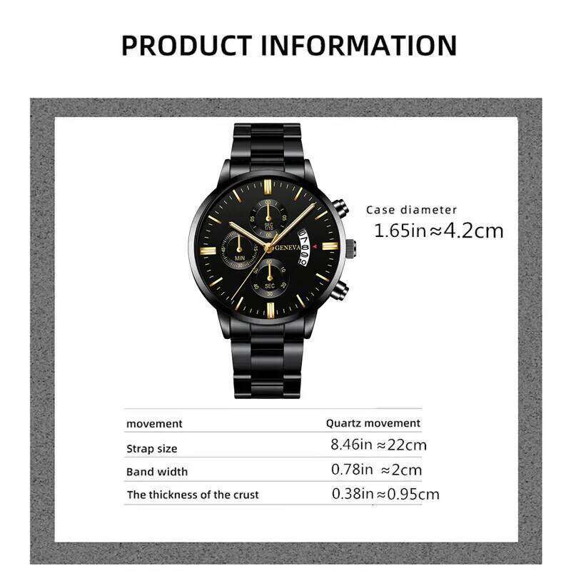 2pcs Fashion Men's Casual Business Sports Stainless Steel Quartz Wristwatch Calendar Male Classic Bracelet Set Luminous Clock