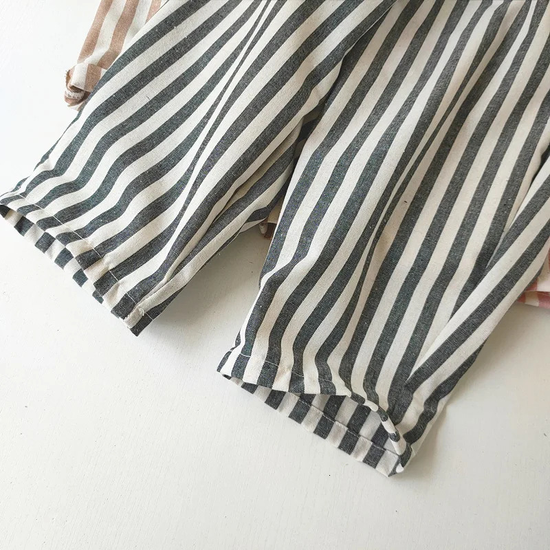 Linen Cotton Stripe Pants for Boys Girls Summer Autumn Casual Loose Kids Childrens Trousers 260311