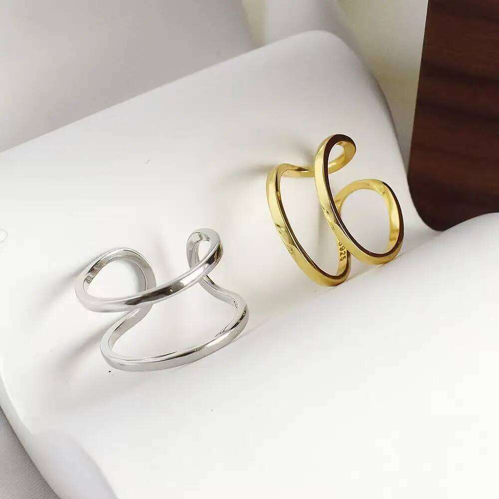 925 Sterling Silver Double-Layer Simple Adjustable Rings For Women Ladies Quality Jewelry Party Accessories H260312