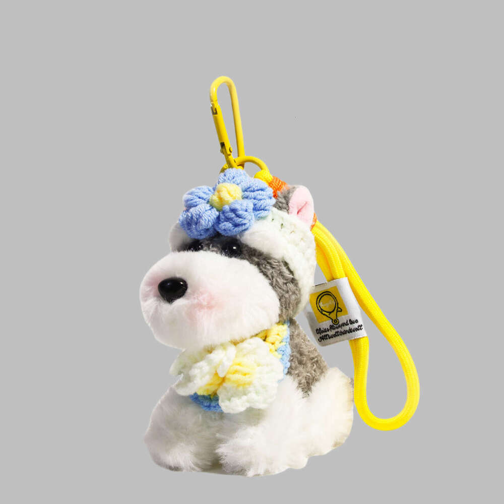 Wholesale Cute Schnauzer Puppy Bag Girls Plush Doll Backpack Pendant Flower Keychain Gift