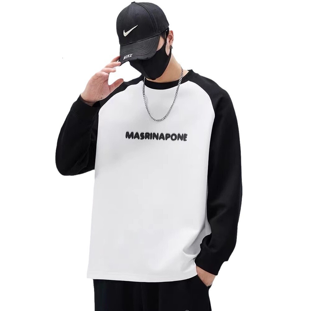 Raglan Sleeve Autumn Designer Hoodie And Winter Patchwork Raglan Sleeve Flocked Youthful Trendy Letter Simple Unisex Sweatshirt