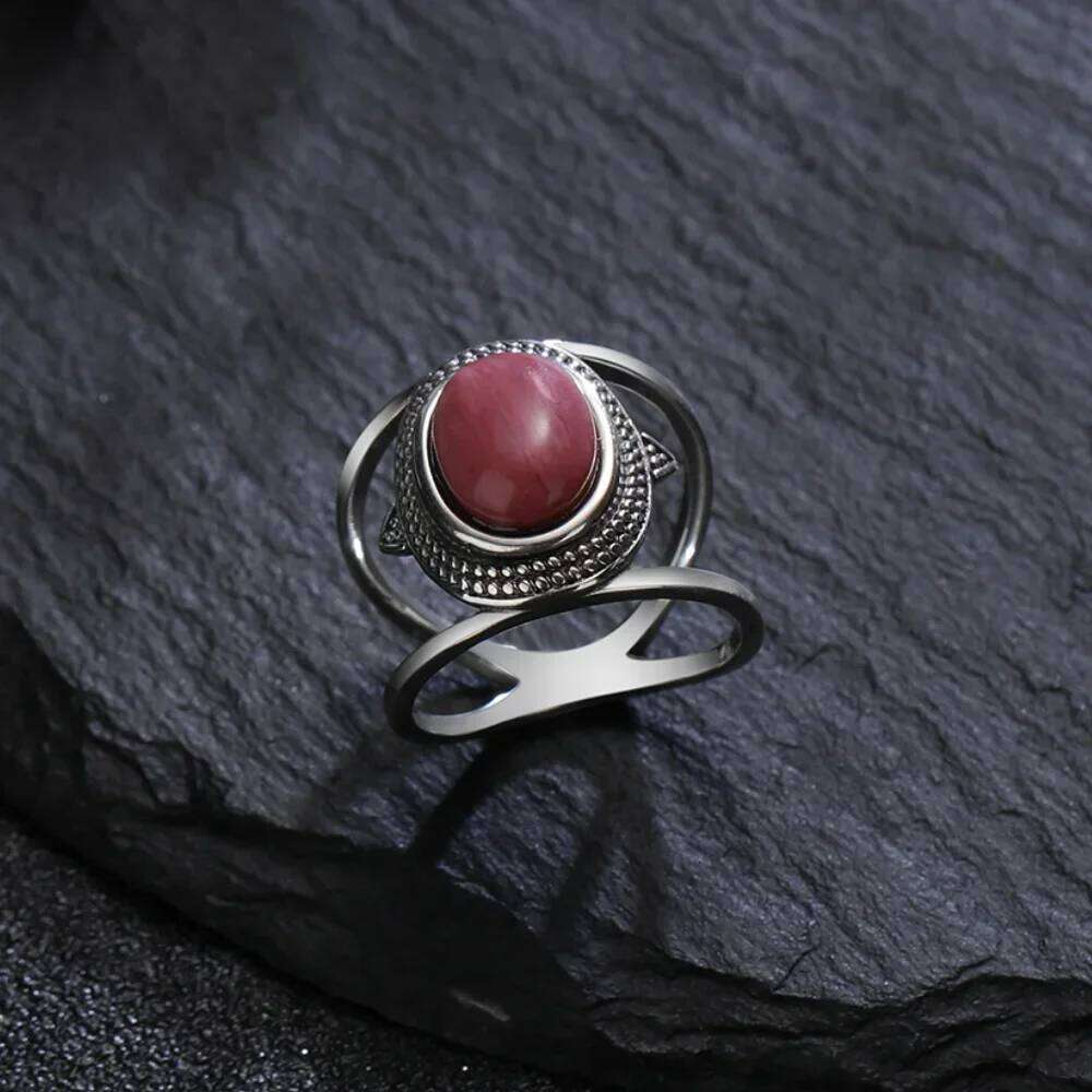 Luxury Natural 8*10MM Tiger's Eye Stone Rhodochrosite Rings Gemstone Fine Jewelry Gift 925 Sterling Silver Ring for Men Women H260312