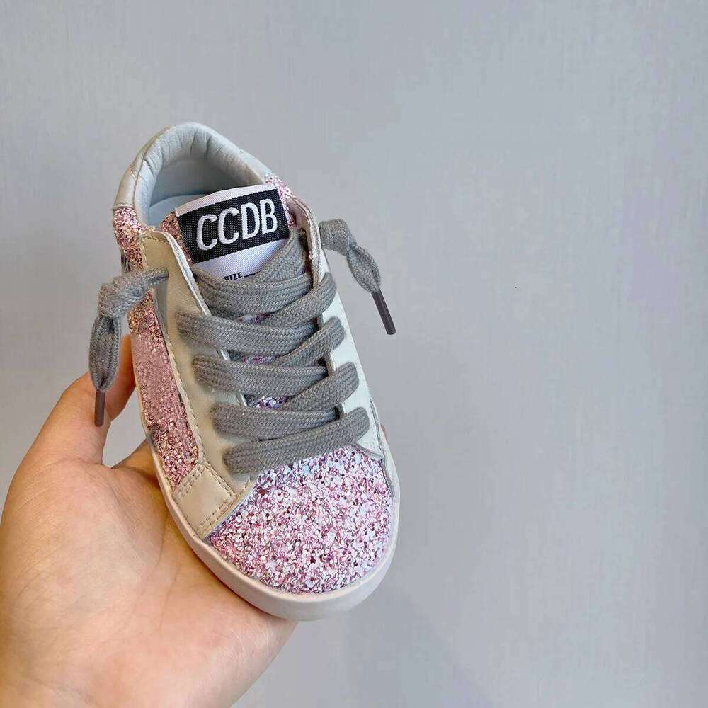 Spring Autumn Children Board Korean Fashion Girls Casual Shoes Boys Soft-soled Front Lace-up Color-blocked Sequin Sneakers H260312