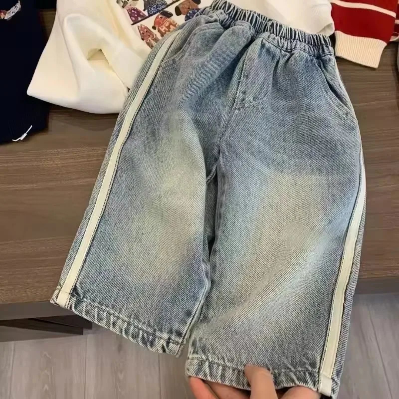 n Casual Outdoor Pants Autumn Boys Kids Denim Stylish Girls Jeans Straight Trousers Elastic Waist Childre 260311