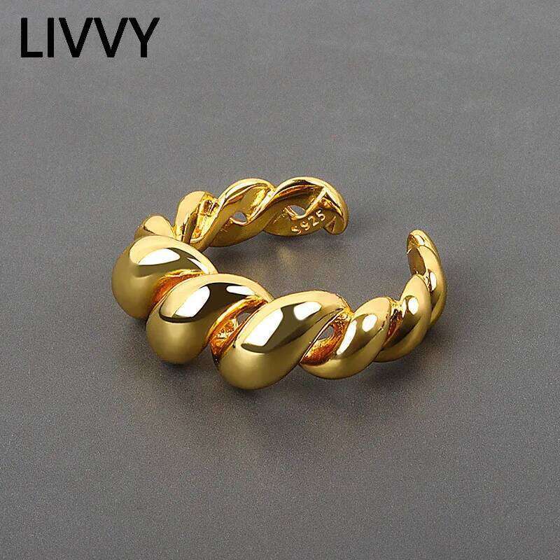 LIVVY Silver Rings Vintage 2021 Trend Gold Color Bump Engagement For Women Fashion Jewelry Gifts Accessories H260312