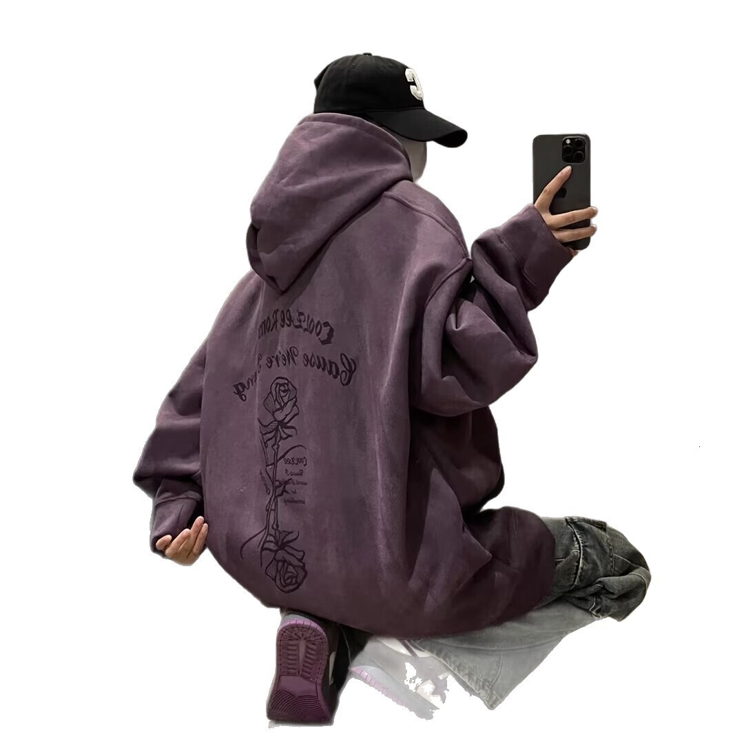 Multi-color Suede Fleece-lined Hooded Sweatshirt For Men Spring And Autumn Heavy-duty Stylish Couple's Designer Hoodie Loose Oversized Trendy Jac