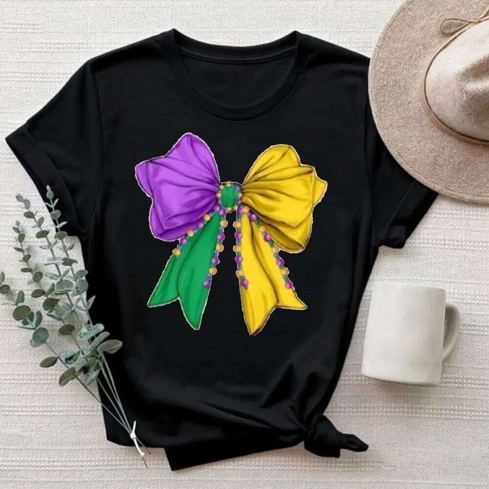 Bow Sweatshirt Beads Fashion T-shirt Louisiana Festival Tops Mardi Gras Unique Gift Women Clothes Z260312