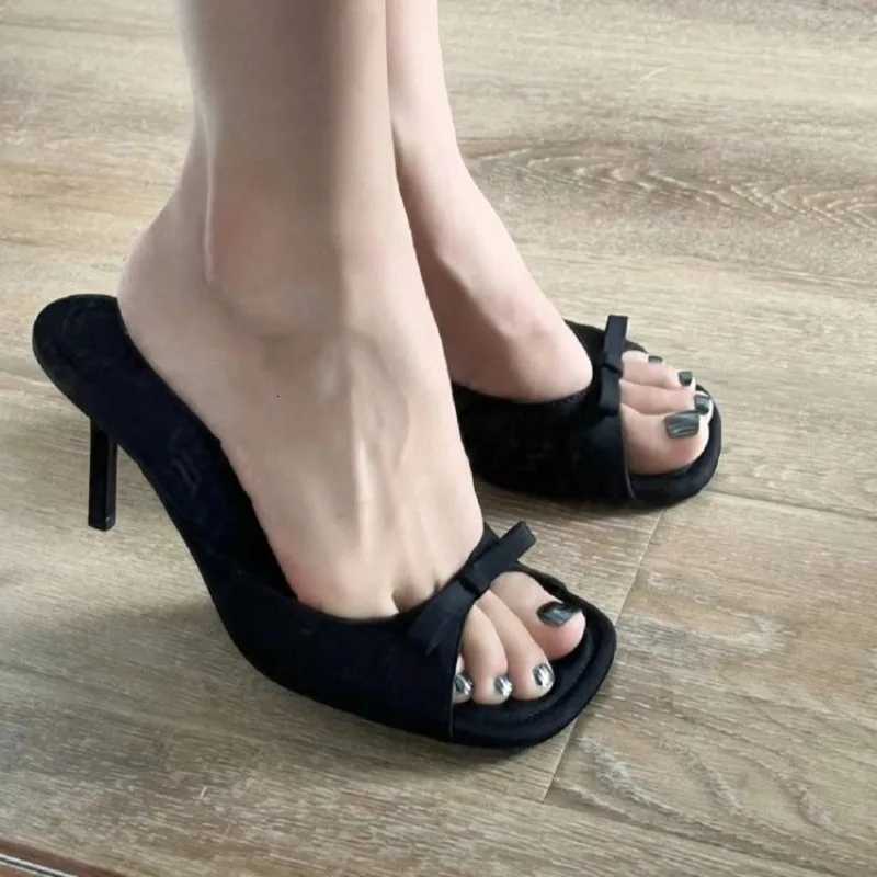 Big Size Footwear Leopard Print Women Pumps Heels Slides New 2024 Female Fashion Butterfly-Knot Ladies Thin Heels Slippers Shoes K260312