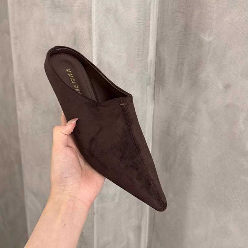 SUOJIALUN 2026 Spring New Pointed Toe Slipper Fashion Low Heel Slip On Mules Shoes Ladies Elegant Outdoor Sandals Shoes K260312