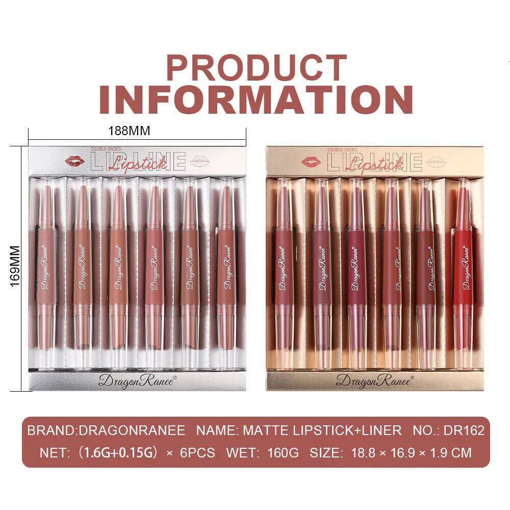 2 in 1 Double Ended Lipstick Liner Set Matte Velvet Long Lasting Waterproof Nude Red Lip for Women Makeup Cosmetics W260311
