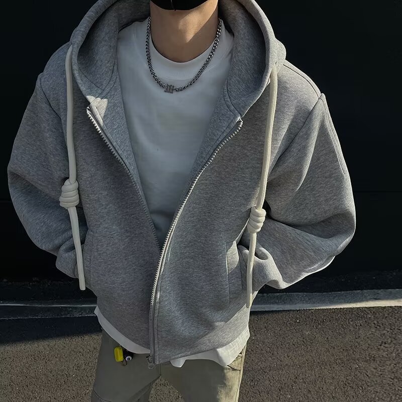 Designer Hoodie Trendy New Year Red Jacket For Men Spring High Street Style Cool Design Couple's Solid Color Cleanfit Cardigan Hooded Sweatshirt